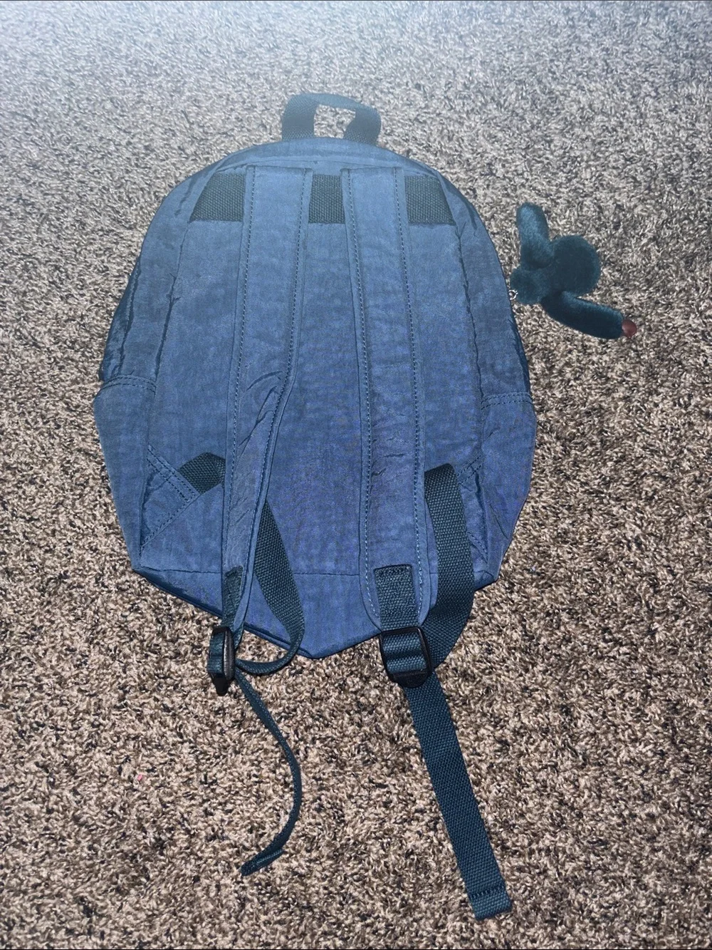 Kipling Navy Blue Nylon Backpack with Monkey Key Charm